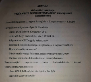 Kitüntetési javaslat
